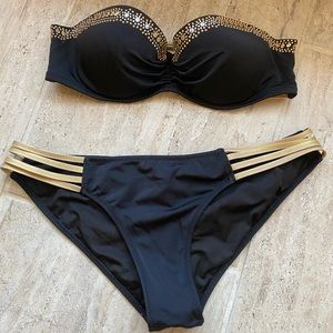 Victoria’s Secret Bandeau Black/Gold Bikini